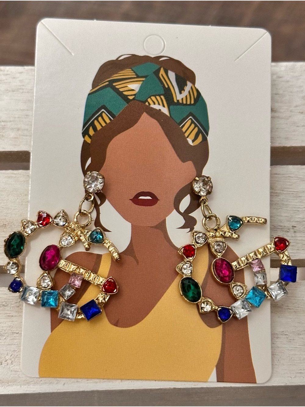 Multicolor Gemstone Hoop Drop Earrings - Gold Tone